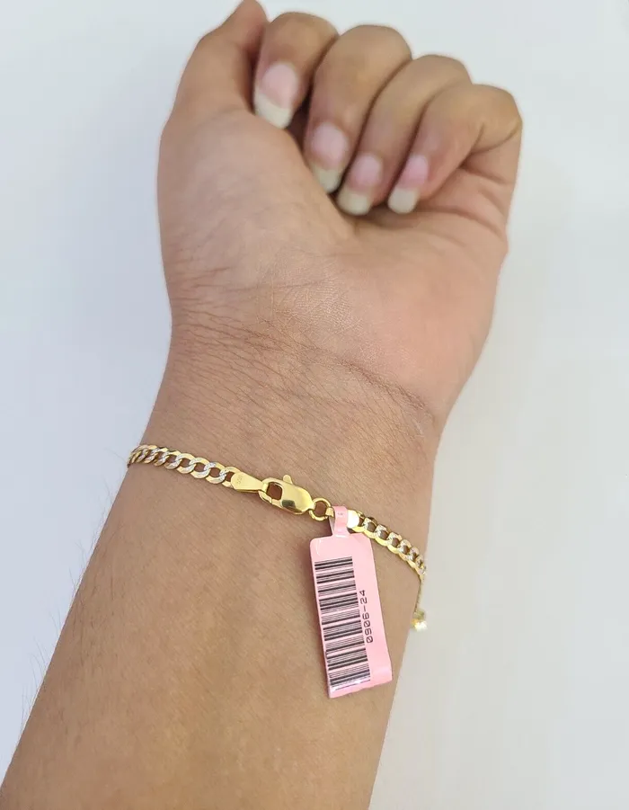 Bracelets Gold and Diamond 14K Solid Cuban Curb Link Bracelet Diamond Cut 3mm 8 Inch REAL Yellow Gold