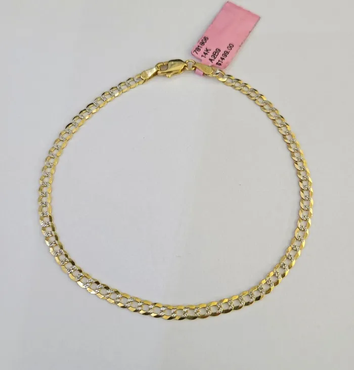 Bracelets Gold and Diamond 14K Solid Cuban Curb Link Bracelet Diamond Cut 3mm 8 Inch REAL Yellow Gold