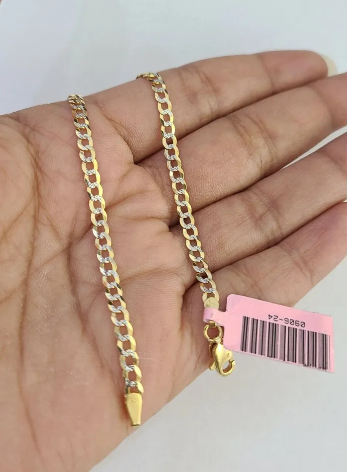 Bracelets Gold and Diamond 14K Solid Cuban Curb Link Bracelet Diamond Cut 3mm 8 Inch REAL Yellow Gold