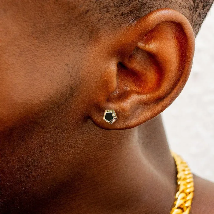 Earrings KRKC THE DARTH VADER Pentagon Black Diamond Stud Earrings in 14K Gold