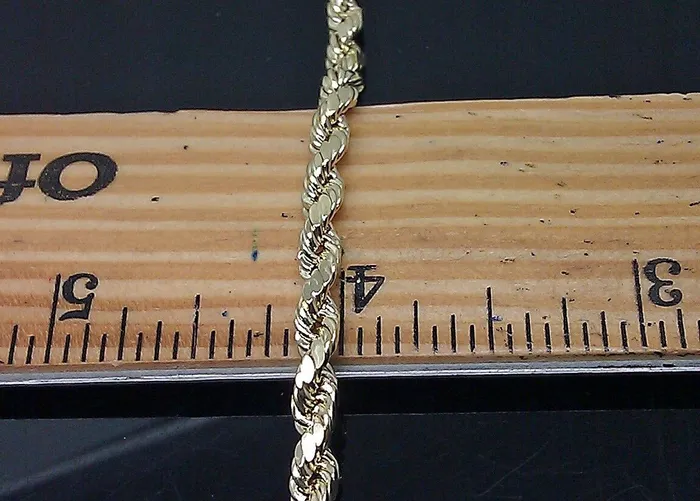 Gold and Diamond 14k Solid Yellow Gold 25mm Rope Chain Real Diamond Cut 24 Inches Lobster Lock Rings