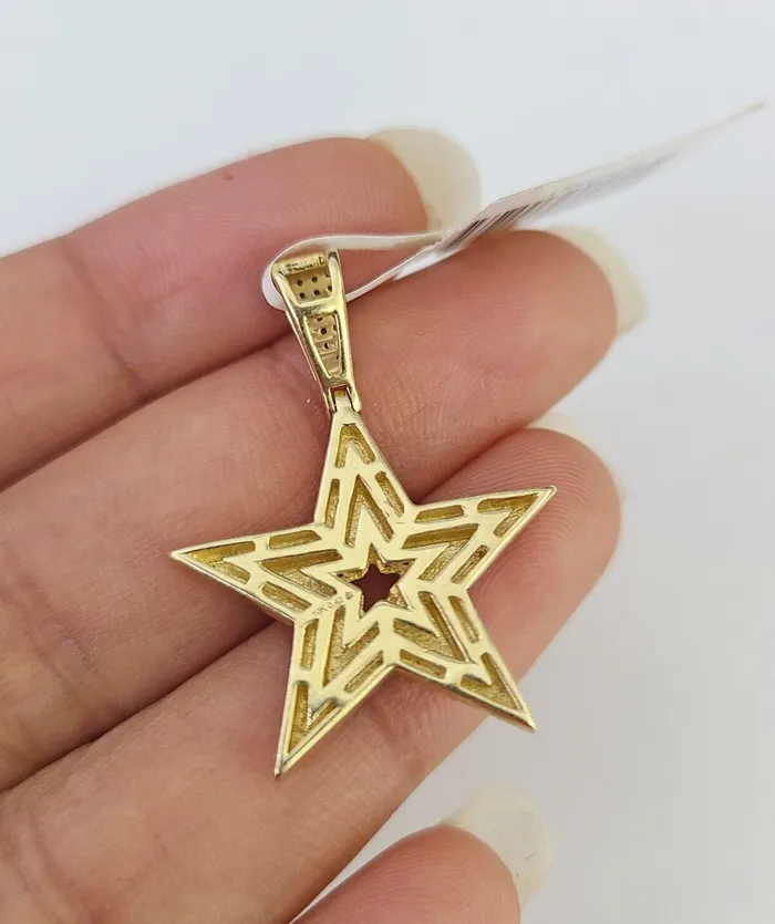 Gold and Diamond Necklaces 10k Solid Rope Chain 2mm Star Diamond Pendant Charm Necklace SET 1822 in