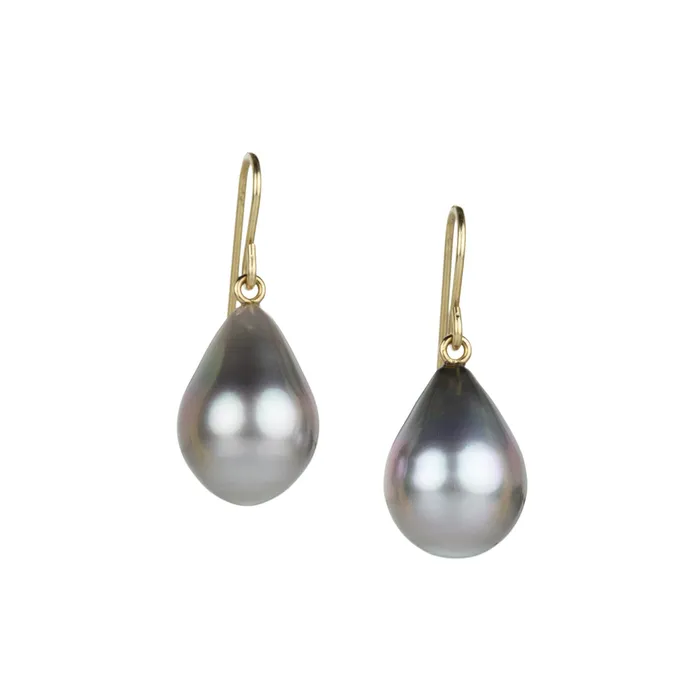 Maria Beaulieu Gray Tahitian Pearl Drop Earrings Earrings