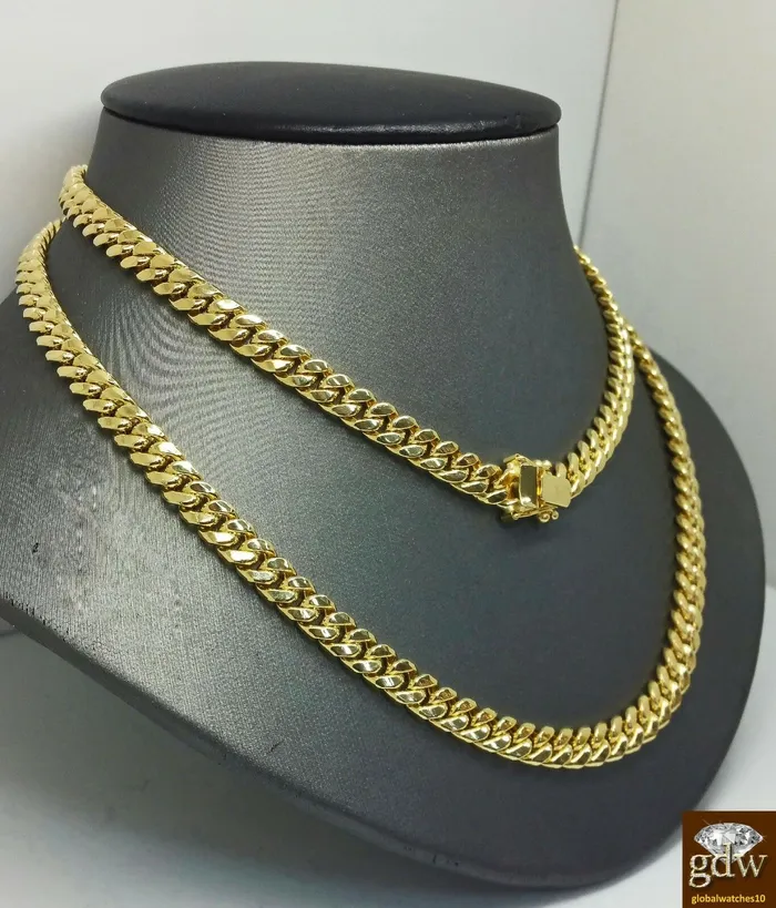 Necklaces Gold and Diamond 14k Gold Chain Real Cuban Yellow Gold Necklace 22 inch 61mm BOX LOCK