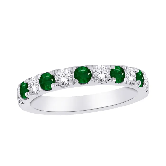 Rings 10kt White Gold 030cttw Diamond and Emerald Womens Band Independent Jewellers