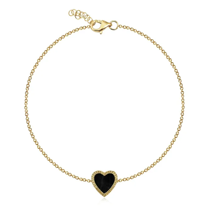 Alev Collection Small Fluted Outline Stone Heart Bracelet Bracelets