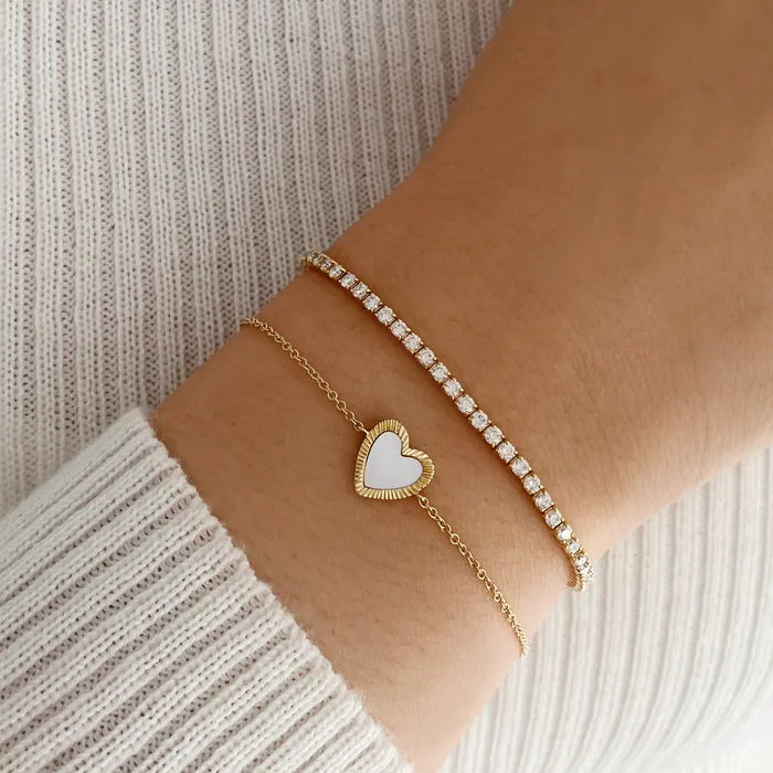 Alev Collection Small Fluted Outline Stone Heart Bracelet Bracelets