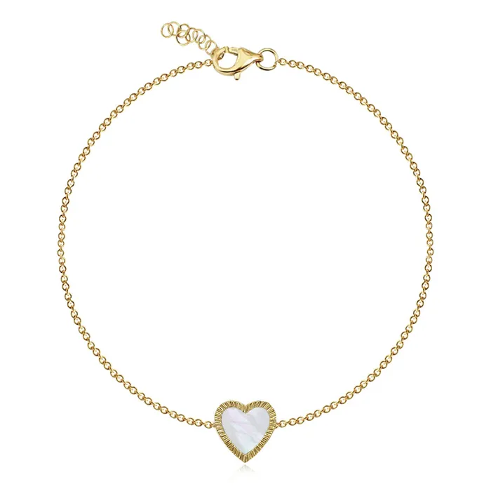Alev Collection Small Fluted Outline Stone Heart Bracelet Bracelets
