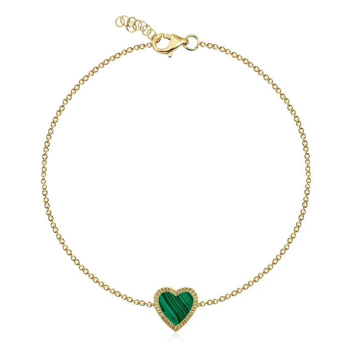 Alev Collection Small Fluted Outline Stone Heart Bracelet Bracelets