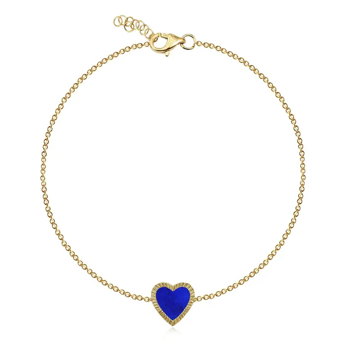 Alev Collection Small Fluted Outline Stone Heart Bracelet Bracelets