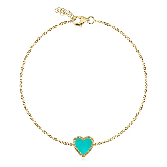 Alev Collection Small Fluted Outline Stone Heart Bracelet Bracelets