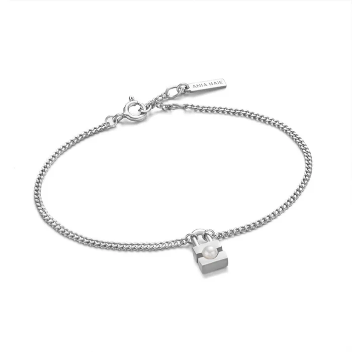 Bracelets Ania Haie Modern Muse Silver Pearl Padlock Bracelet