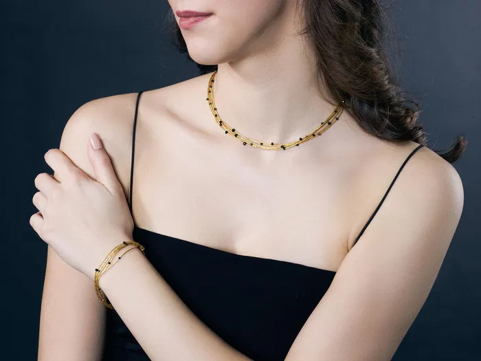 Bracelets GG GOLD CLS GURHAN Rain Gold Black Diamond Beaded MultiStrand Bracelet 5Strand Gold Tubes Bracelets GG GOLD CLS GURHAN Rain Gold Black Diamond Beaded MultiStrand Bracelet 5Strand Gold Tubes