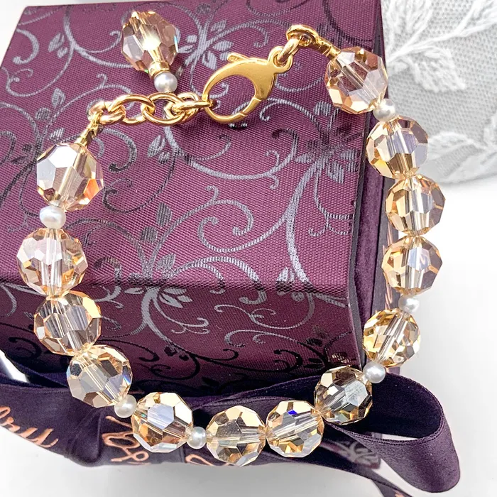 Champagne Crystal Pearl Bracelet Elisa Ilana Bracelets Champagne Crystal Pearl Bracelet Elisa Ilana Bracelets