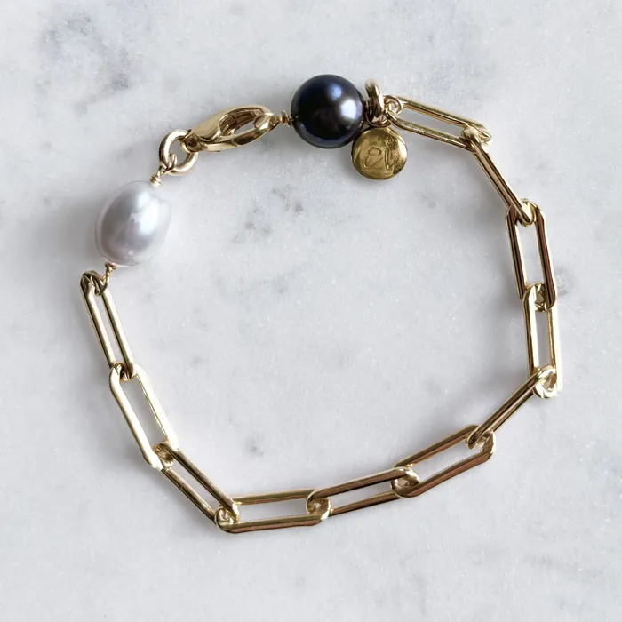 Elisa Ilana Paperclip Bracelet with Peacock Freshwater Pearl Bracelets