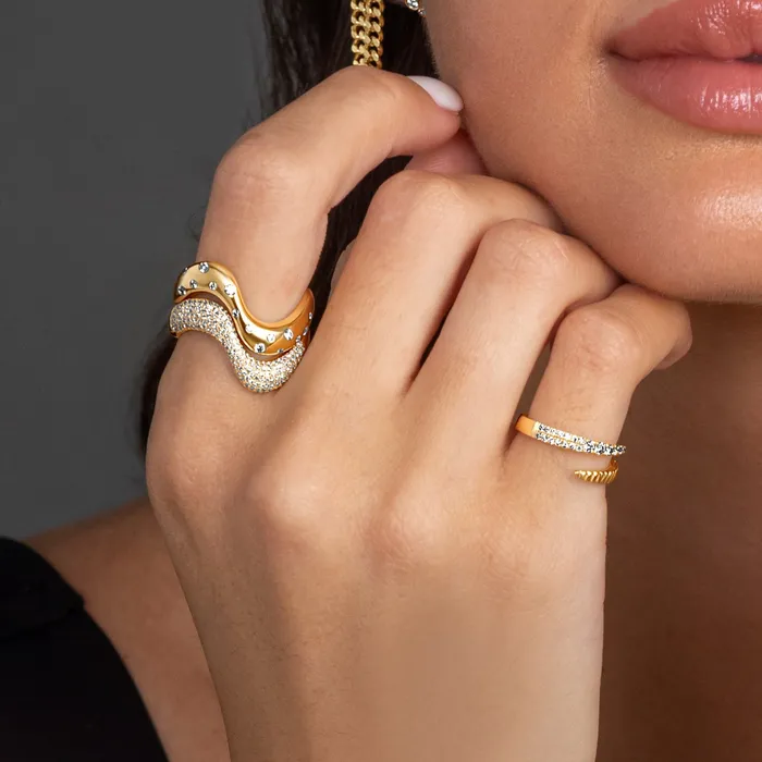 Rings Alev Jewelry Stackable Dome Pave Wave Ring