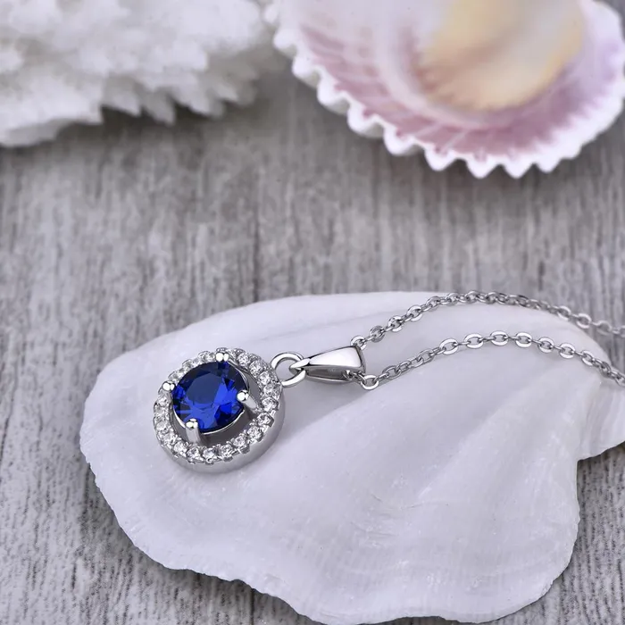 sparklingselections Blue Sapphire Pendant Necklaces Silver Link Chain Necklaces sparklingselections Blue Sapphire Pendant Necklaces Silver Link Chain Necklaces