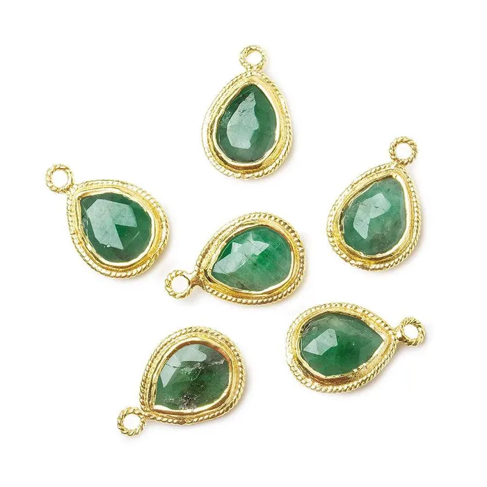 11x9mm Vermeil Twist Rope Bezel Emerald Faceted Pear Pendant 1 piece Beadsofcambaycom Necklaces