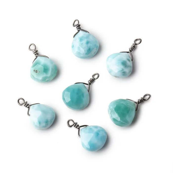 Beadsofcambaycom Necklaces 8mm Black Gold Wire Wrapped Larimar Faceted Heart 1 Focal Pendant