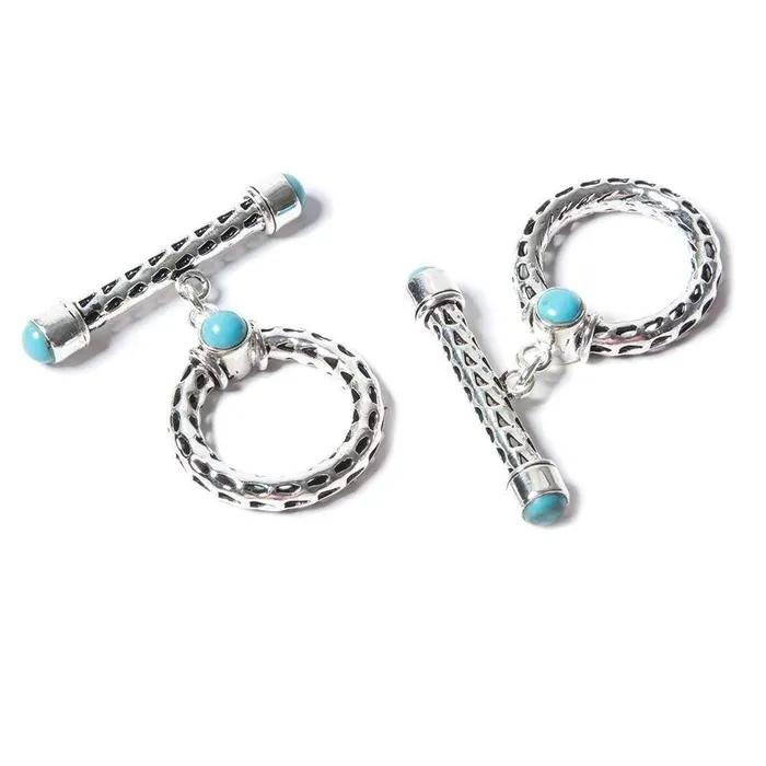 Beadsofcambaycom Rings 29x23mm Turquoise Cabochon Filigree Antiqued Sterling Silver Toggle 1 piece