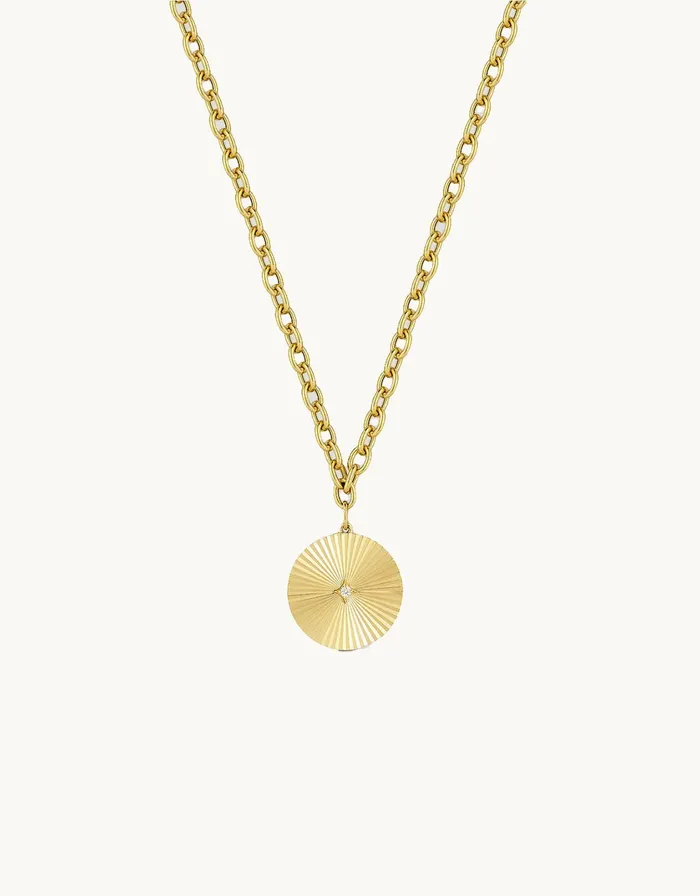 ef collection jumbo gold and diamond fluted disc chain necklace EF Collection Necklaces