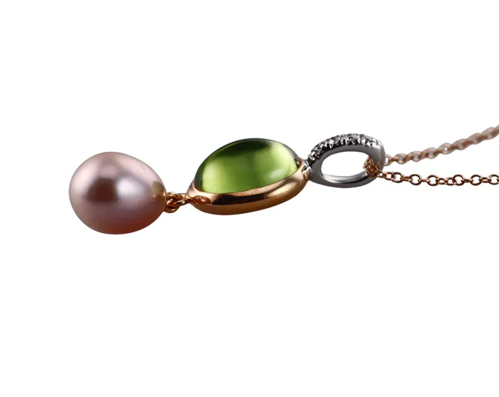 Mimi Milano Necklaces Mimi Milano Leela Peridot Diamond Pearl Gold Pendant Necklace
