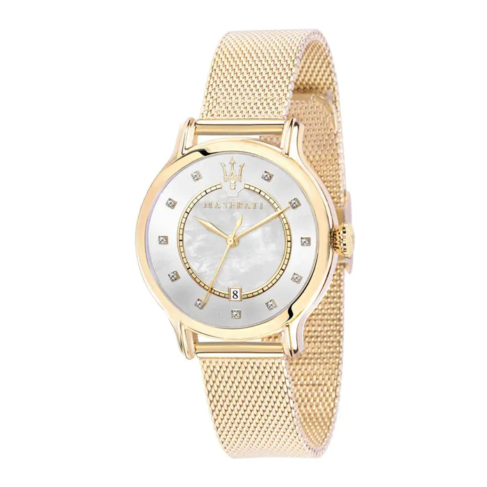 Watches Maserati Maserati Epoca 34mm Womens Watch Silver Dial Gold Plated