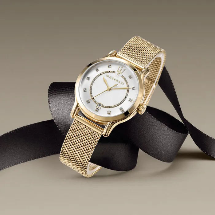 Watches Maserati Maserati Epoca 34mm Womens Watch Silver Dial Gold Plated