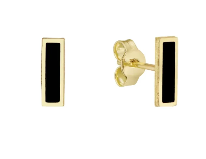 14k Yellow Gold Rectangle Onyx Stud Earrings I7775 AN Earrings