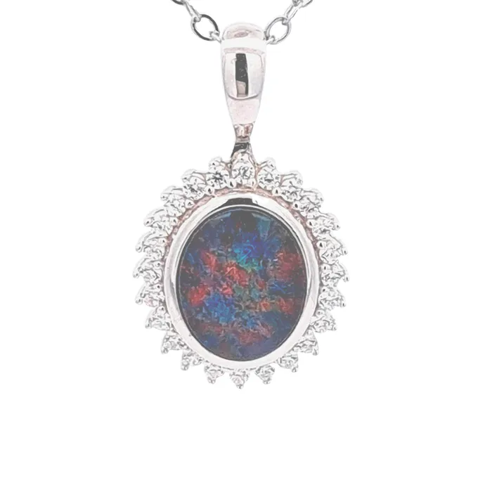 Australian Opal Cutters Necklaces Australian Opal Triplet Pendant Set in 925 Sterling Silver