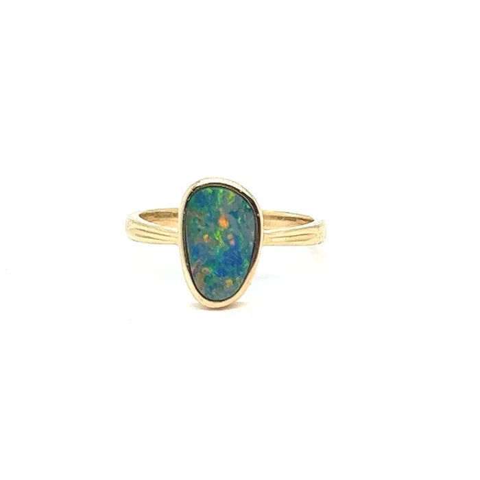 Australian Opal Cutters Rings Australian Doublet Opal Ring Set in 14k Gold