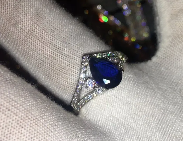 Blue Gemstone Ring Topaz Blue Diamond Ring Teardrop Ring Pear Shape Ring Blue Diamond Ring Blue Engagement Ring Wedding Ring Minx London Rings