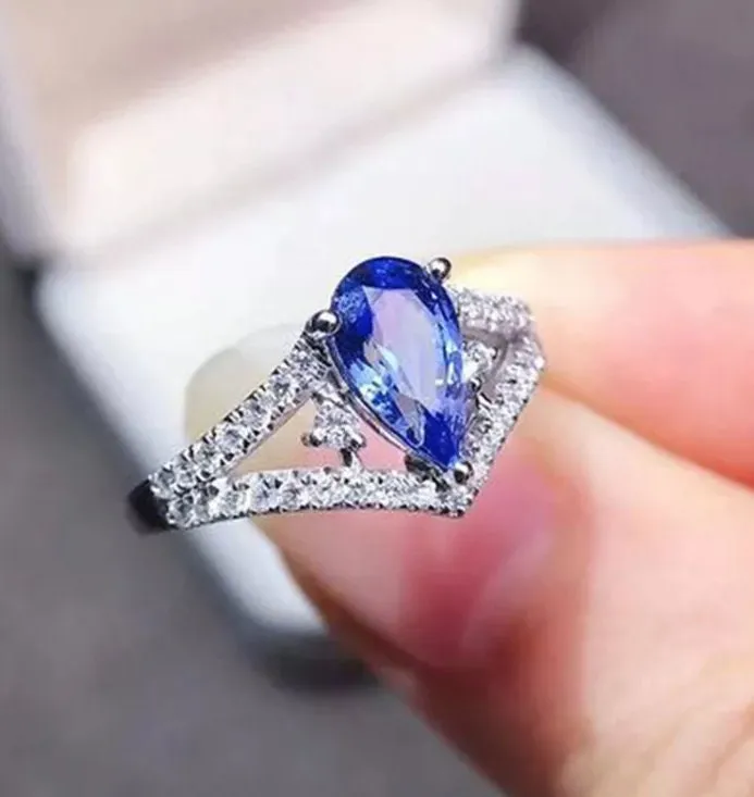 Blue Gemstone Ring Topaz Blue Diamond Ring Teardrop Ring Pear Shape Ring Blue Diamond Ring Blue Engagement Ring Wedding Ring Minx London Rings