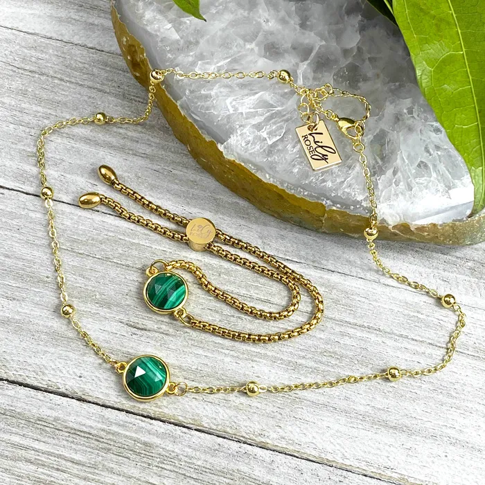 Bracelets Malachite Power Transformation Perfect Circle Gold on Stainless Steel Adjustable Bracelet Lily Rose Jewelry