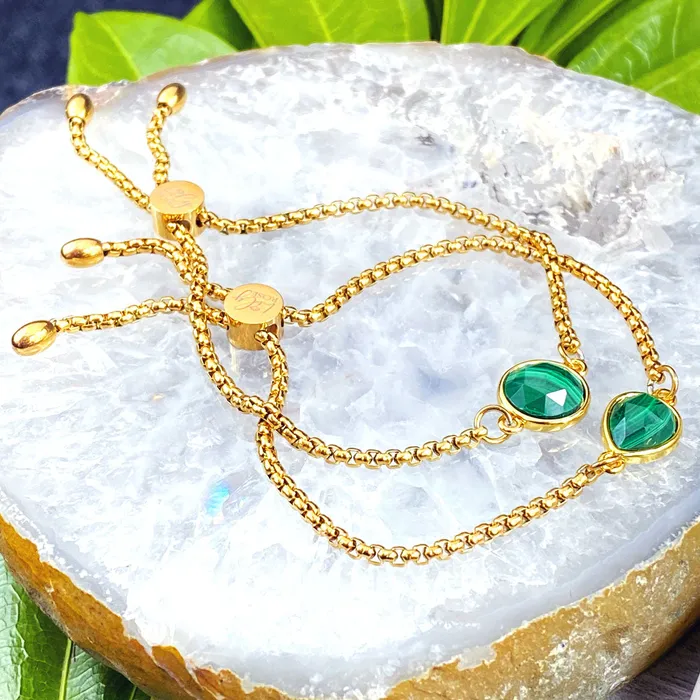 Bracelets Malachite Power Transformation Perfect Circle Gold on Stainless Steel Adjustable Bracelet Lily Rose Jewelry