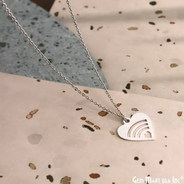 Charm Necklaces GemMartUSA Heart Shaped 16mm Laser Finding Silver Plated Charm