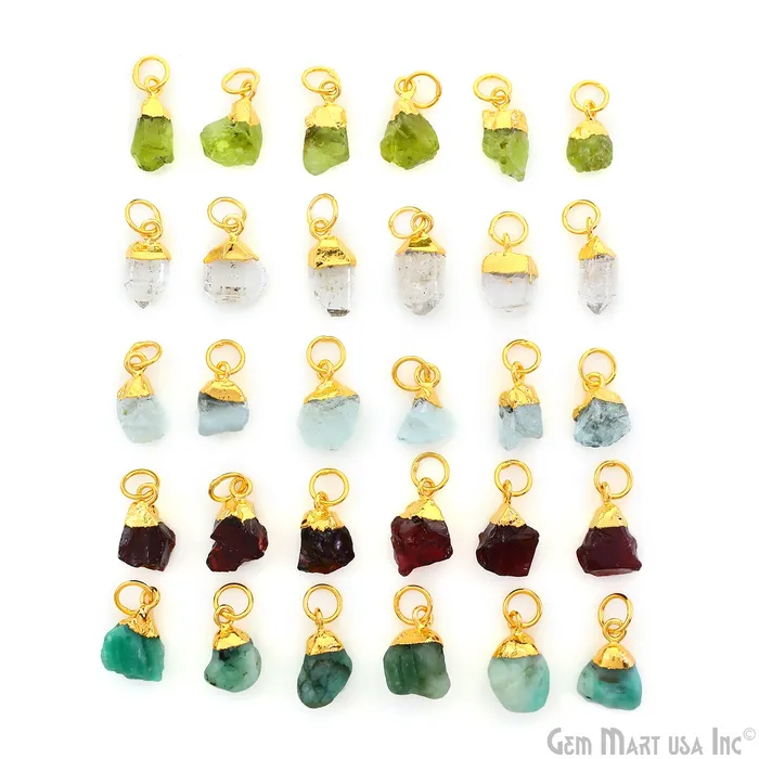 Charm Necklaces Rough Gemstone Gold Electroplated Single Bail Charm Connector GemMartUSA