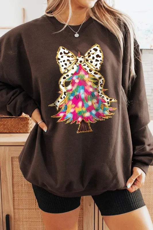 Color Bear Necklaces Faux Glitter Colorful Christmas Tree Sweatshirts