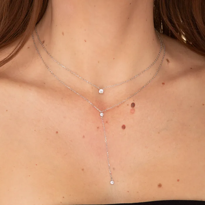 Double Bezel Drop Chain Y Necklace Camile Stone Necklaces