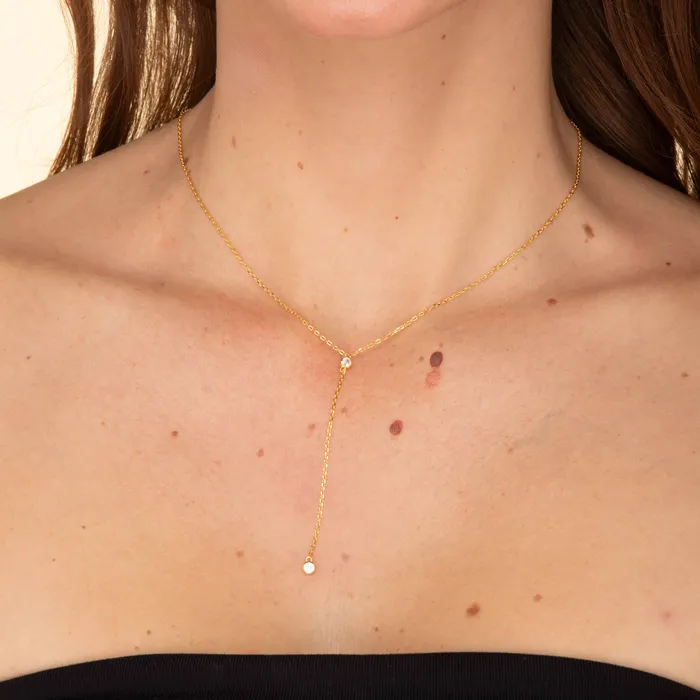 Double Bezel Drop Chain Y Necklace Camile Stone Necklaces