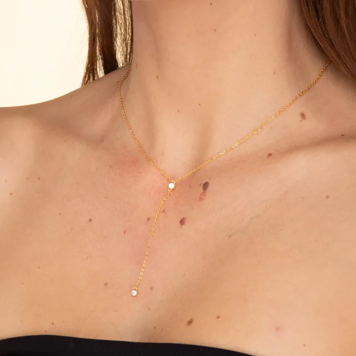 Double Bezel Drop Chain Y Necklace Camile Stone Necklaces