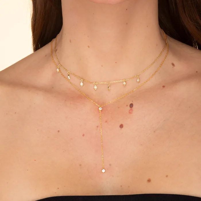 Double Bezel Drop Chain Y Necklace Camile Stone Necklaces