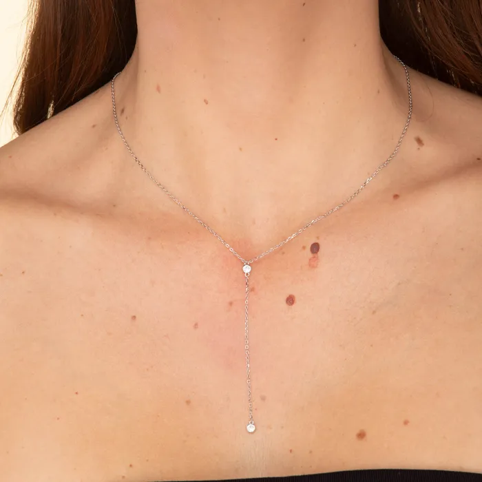 Double Bezel Drop Chain Y Necklace Camile Stone Necklaces