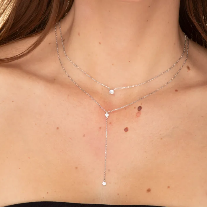 Double Bezel Drop Chain Y Necklace Camile Stone Necklaces