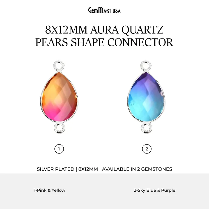 Doublet Aura Quartz 8x12mm Pear Double Bail Silver Bezel Connector GemMartUSA Rings Doublet Aura Quartz 8x12mm Pear Double Bail Silver Bezel Connector GemMartUSA Rings