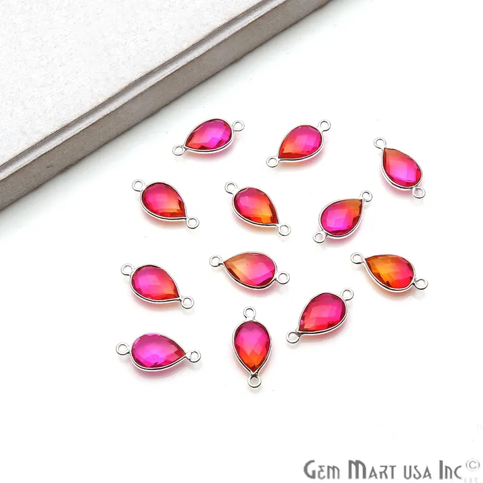 Doublet Aura Quartz 8x12mm Pear Double Bail Silver Bezel Connector GemMartUSA Rings