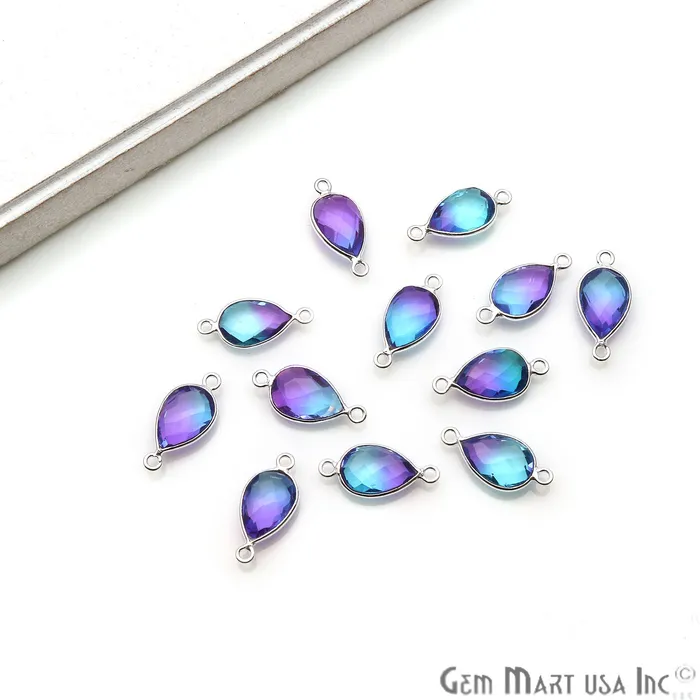 Doublet Aura Quartz 8x12mm Pear Double Bail Silver Bezel Connector GemMartUSA Rings