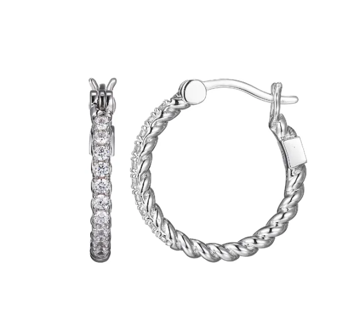 Earrings ELLE Silver CZ Twist Small Hoop Earrings SI3556 ELLE