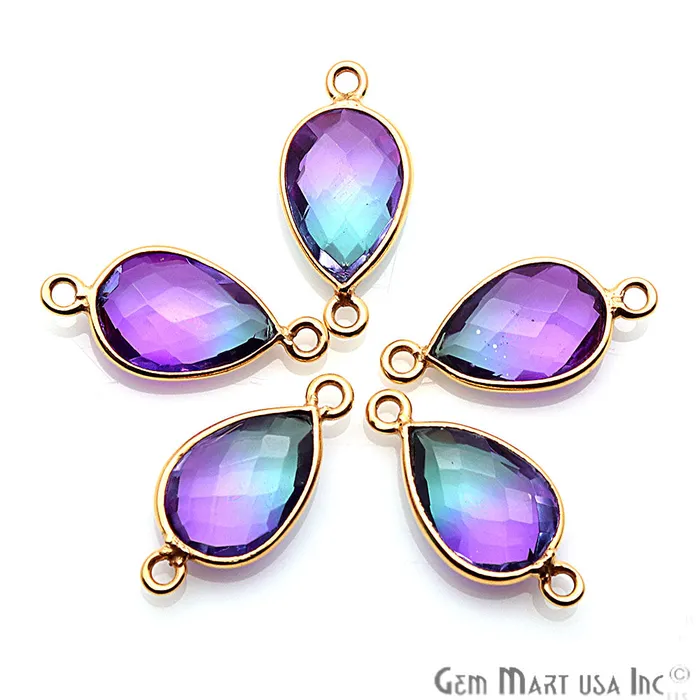 Earrings GemmartUSA Doublet Aura Quartz 8x12mm Pear Double Bail Gold Bezel Connector