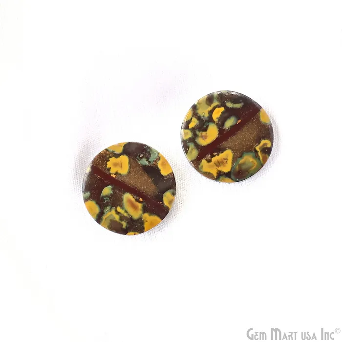 Earrings GemMartUSA Fruit Jasper Round Shape 20mm Loose Gemstone For Earring Pair